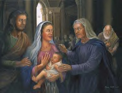 Anna Prophetess makes a prophecy regarding baby Yeshua, by Nora Kelly