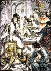 Council of Nicea showing Emperor Constantine supposedly presiding
