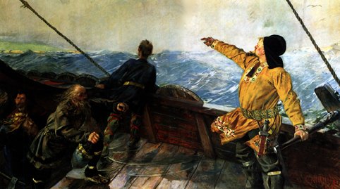 Famous painting of Leif Erikson finding America - Land Ho