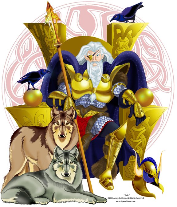 Odin, King of the Aesir Gods by Agnes Olson, see more of her fantastic Norse Deities art and read the descriptions of each God or Goddess at: http://elfwood.lysator.liu.se/loth/a/o/aolson/freya2.jpg.html