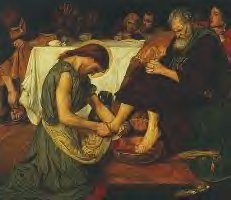 Jesus washes feet of his students as many ordained ministers and priests do today in churches to show humility